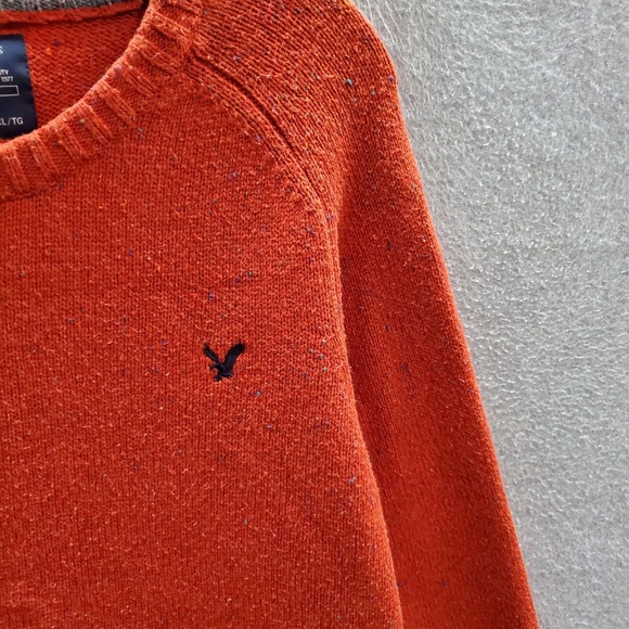 American Eagle Men Sweater XL Orange Logo Athletic Fit Elbow Pad Pullover Casual - Picture 3 of 8